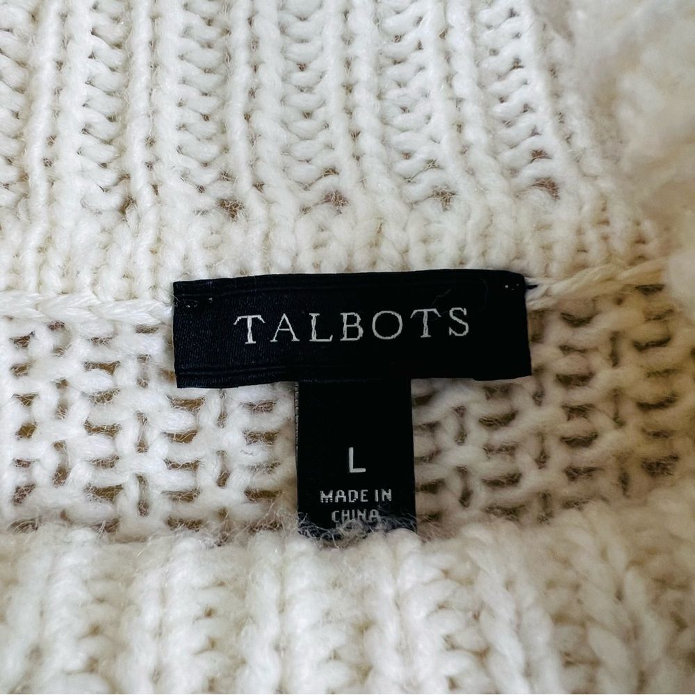 Talbots Sweater Pullover Cable Knit Cream Wool Blend - Picture 7 of 8